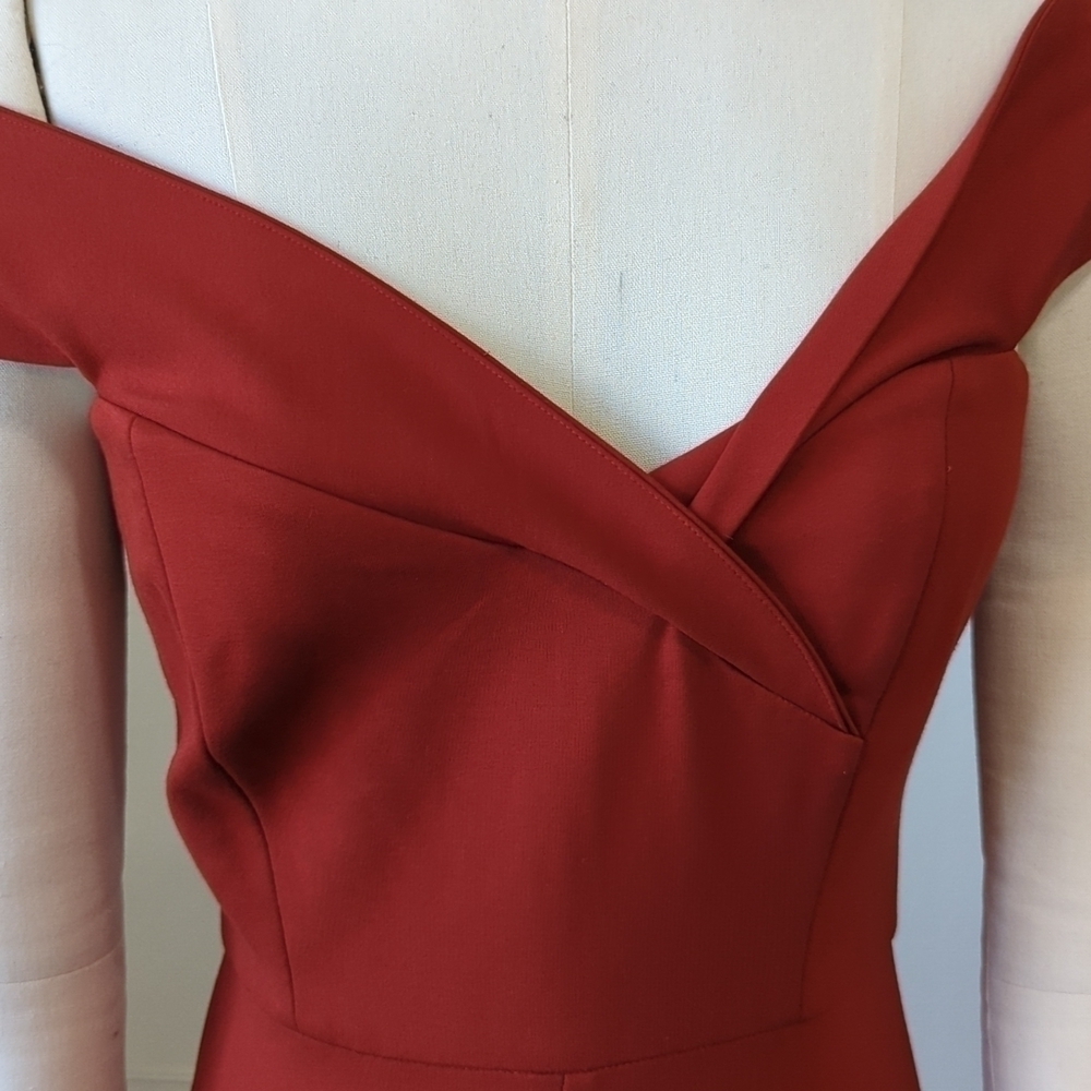 Miss Circle Off Shoulder Slim Leg Knit Jumpsuit Red Brown M party cocktail - Picture 5 of 9